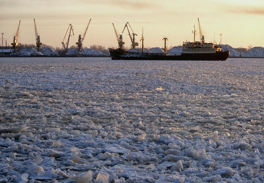 Ship And Cranes In An Arctic Port Photograph by Thomas Nilsen/science Photo Library