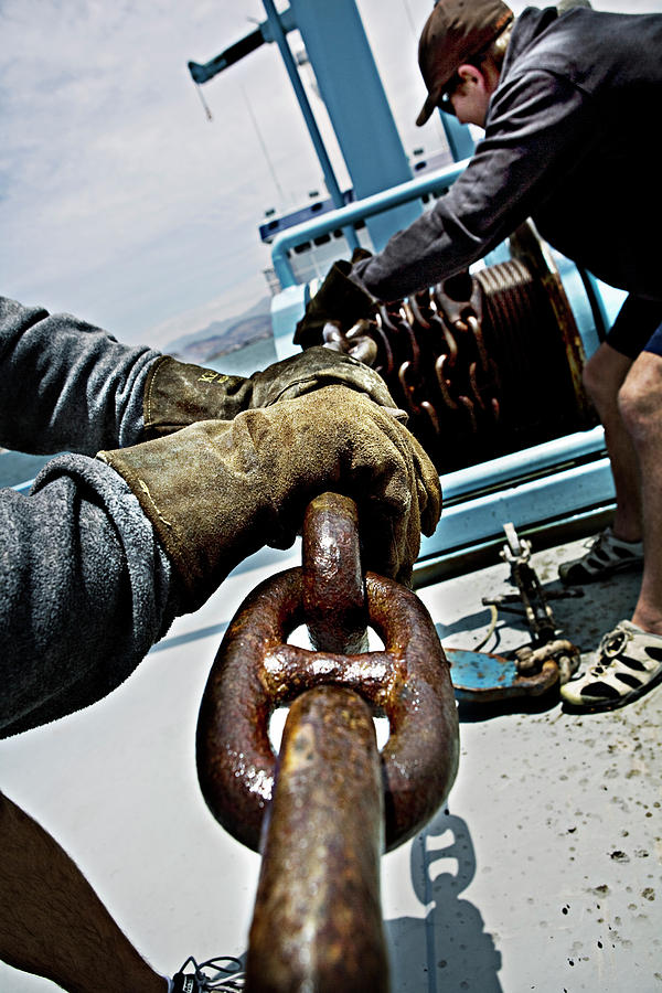 Ship Crew Grabbing Anchor Chain Photograph by Chris Ross - Fine
