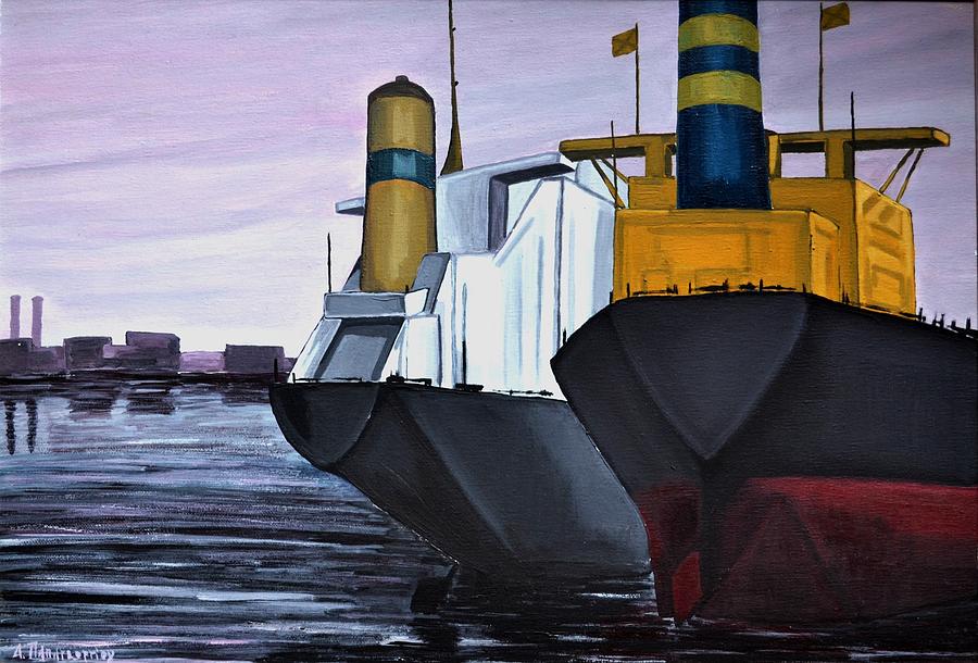 Nature Painting - Ships in Port by Dimitra Papageorgiou
