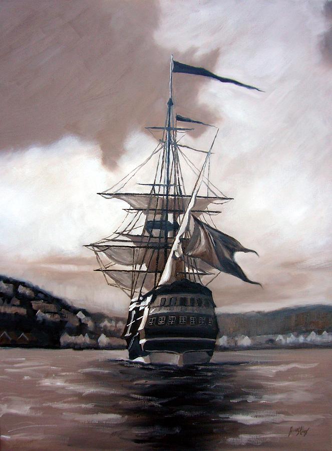 Ship in sepia Painting by Janet King