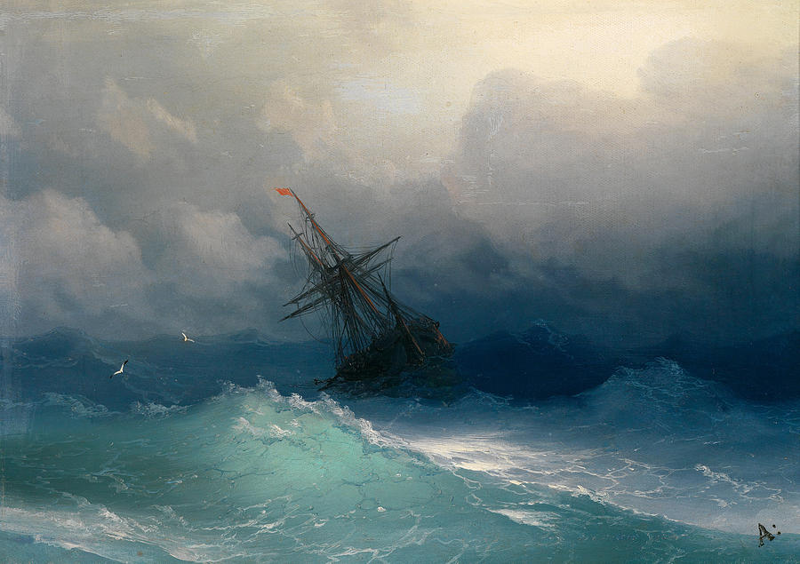 Ship on Stormy Seas Painting by Ivan Konstantinovich Aivazovsky