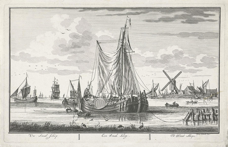 1728 Drawing - Ship On The Water, Adolf Van Der Laan, Pieter Schenk II by Quint Lox