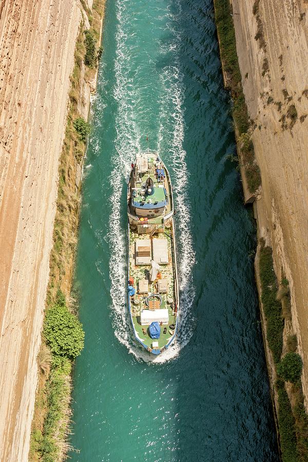 Ship Passing Through The Corinth Canal Photograph by David Parker/science Photo Library