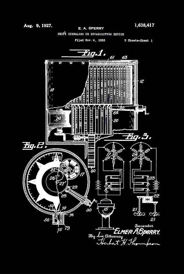 Ship Signaling Or Broadcasting Device Patent 1927 Drawing By Mountain 