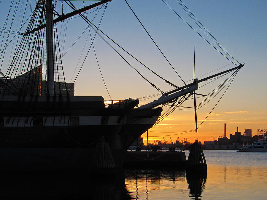 Ship Silhouette in Baltimores Inner Harbor Photograph by Nancy De Flon