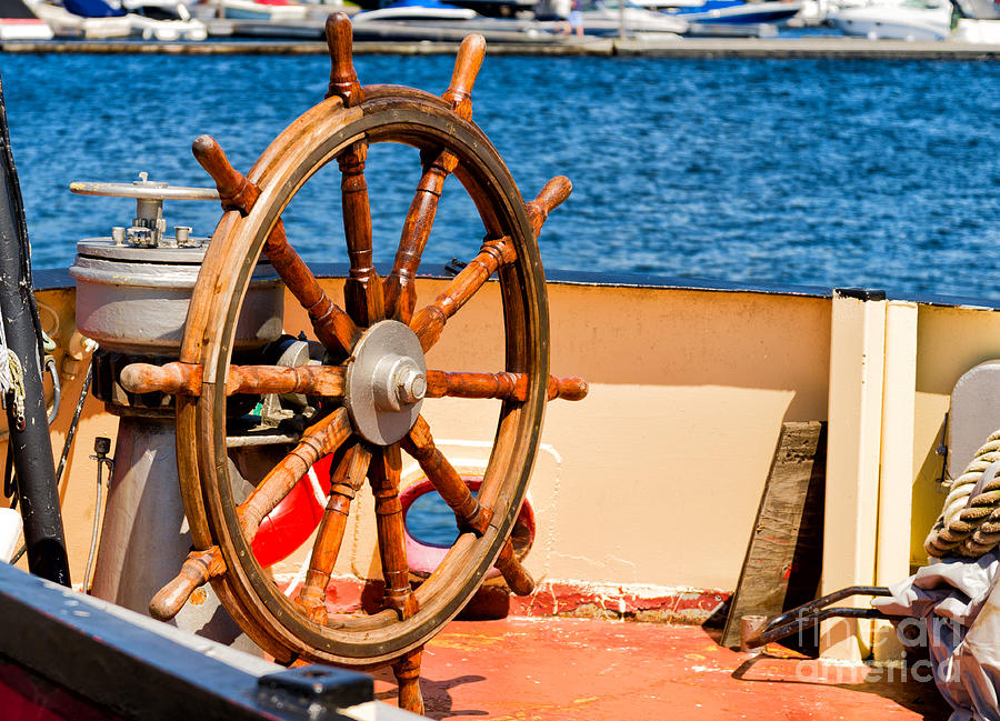Boat Photograph - Ship Wheel by Les Palenik
