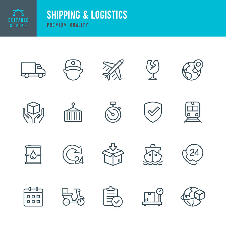 Shipping & Logistic - set of thin line vector icons Drawing by Fonikum