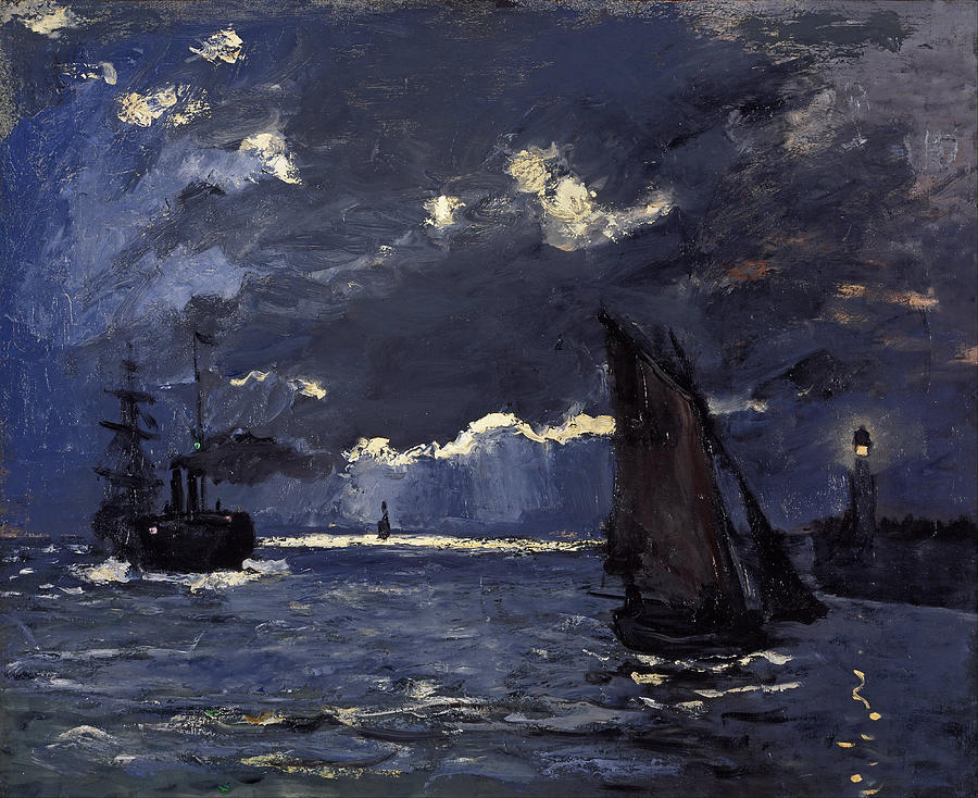 Shipping by Moonlight  Painting by Claude Monet