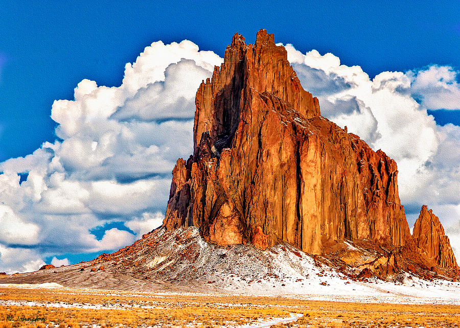 Nature Photograph - Shiprock And Clouds  by Bob and Nadine Johnston