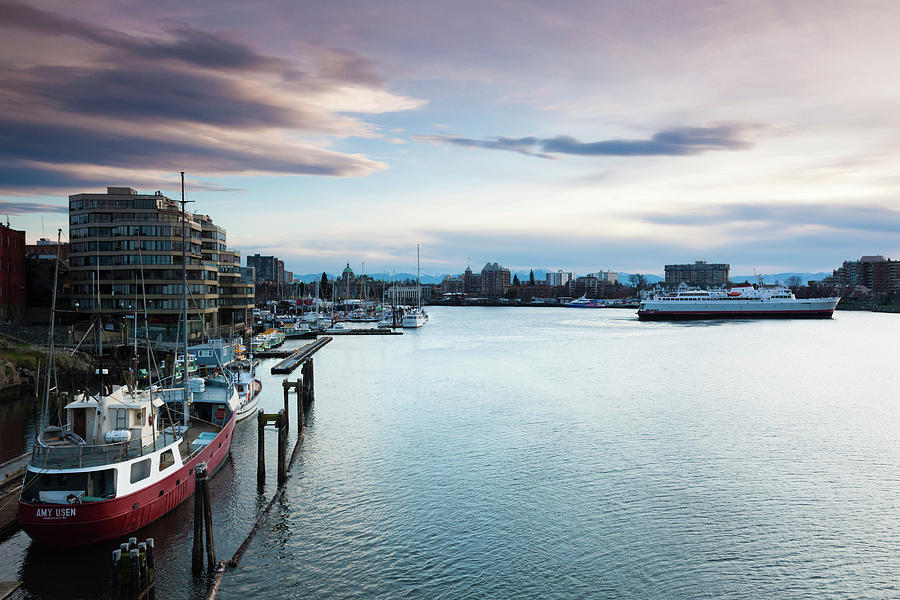 Architecture Photograph - Ships At Inner Harbor, Victoria by Panoramic Images