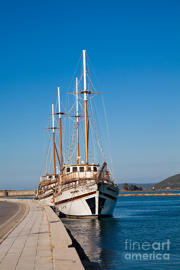 Greek Photograph - Ships at Lefkada by Gabriela Insuratelu