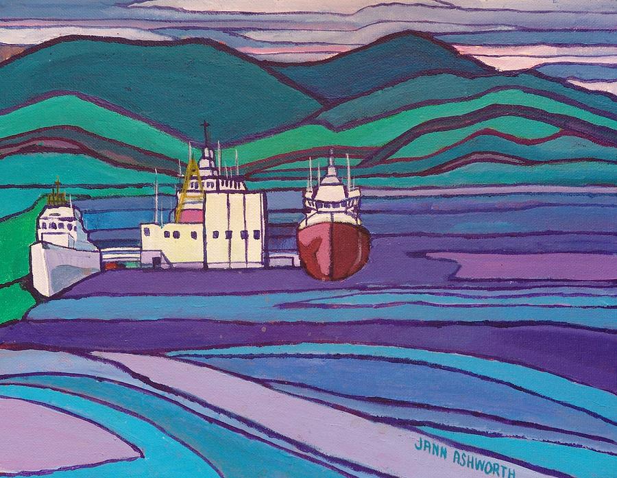 Pier Mixed Media - Ships at Patricia Bay by Janet Ashworth