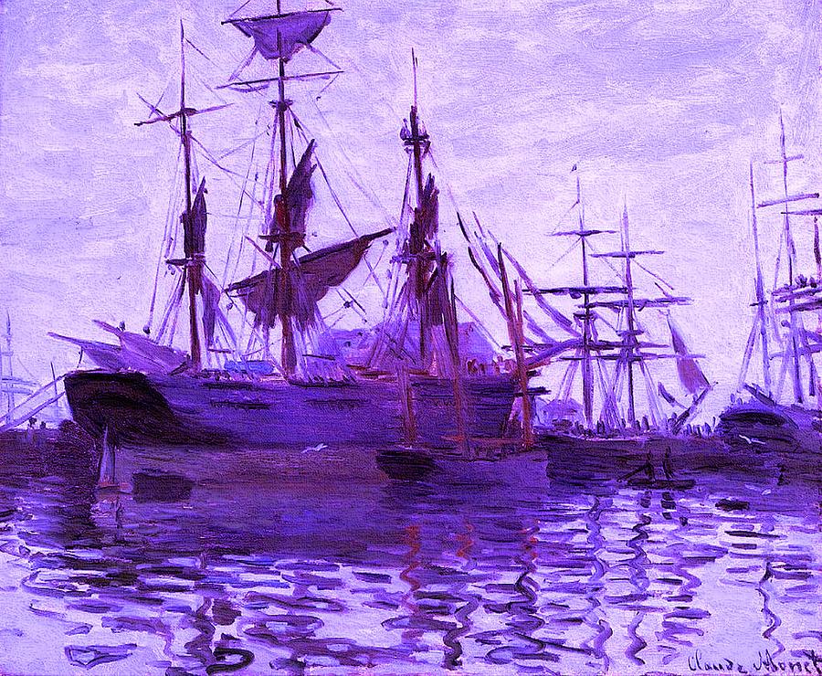 Ships In Harbor Enhanced Violet III Upsized Painting by L Brown