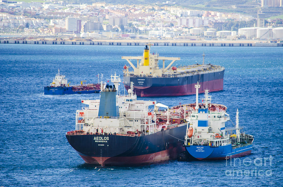 Ships in the Gibraltar Harbor Photograph by Deborah Smolinske