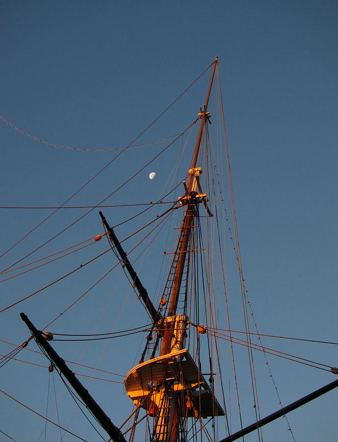 Ships Mast and the Moon Photograph by Nancy De Flon