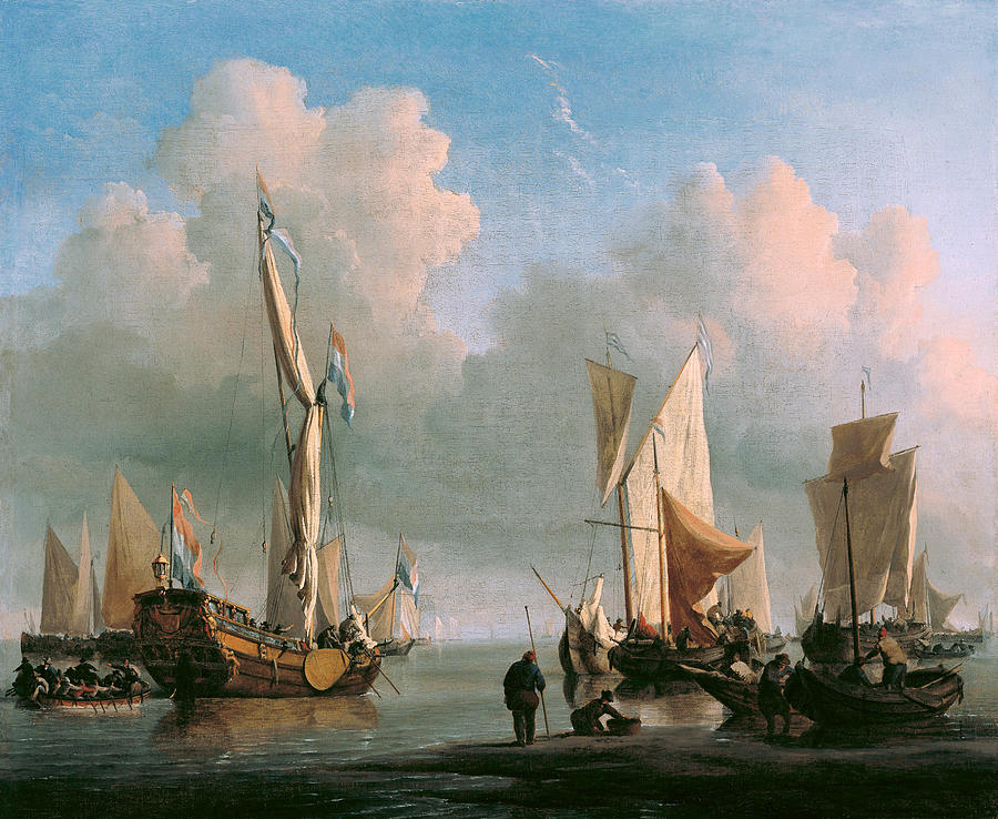 Ships off the coast Painting by Willem van de Velde the Younger