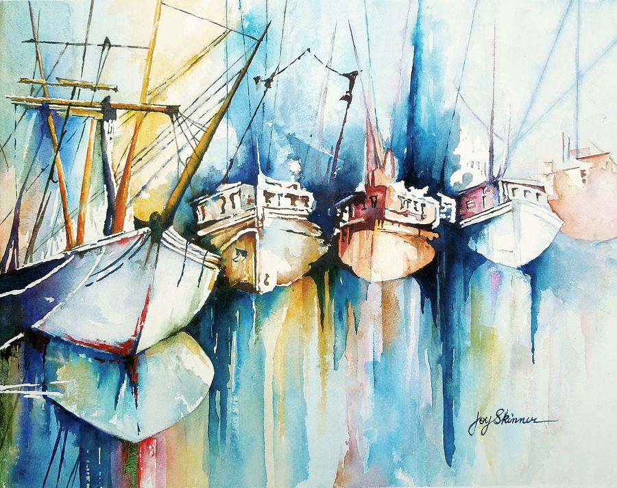 Boat Painting - Ships Passing in the Night by Joy Skinner