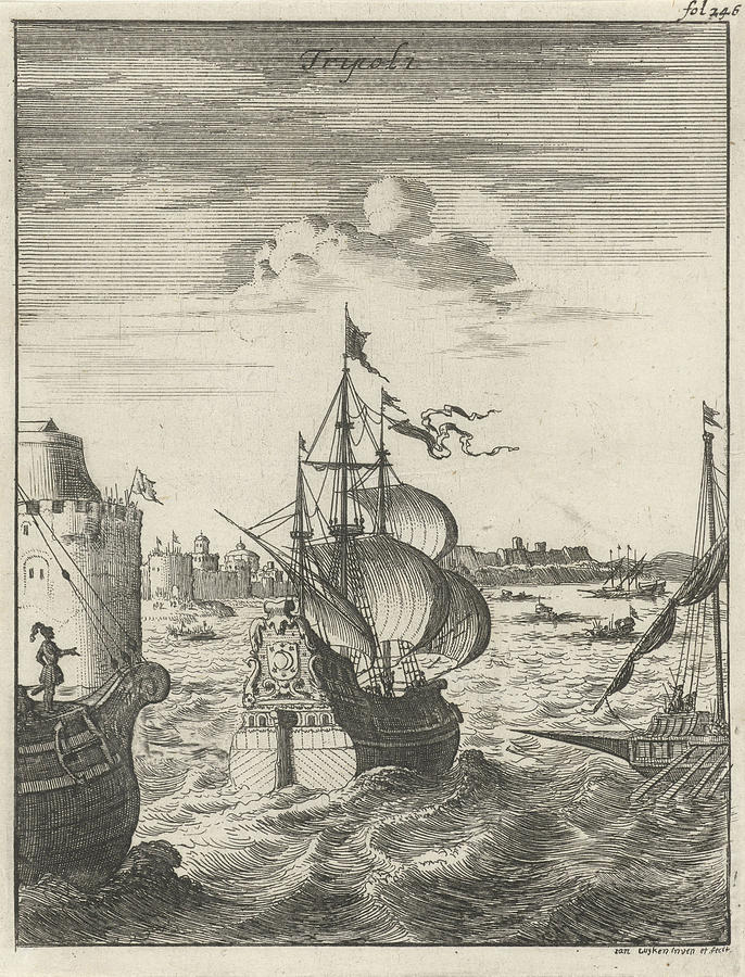 Ships Sailing In Tripoli, Jan Luyken Drawing by Jan Luyken - Pixels