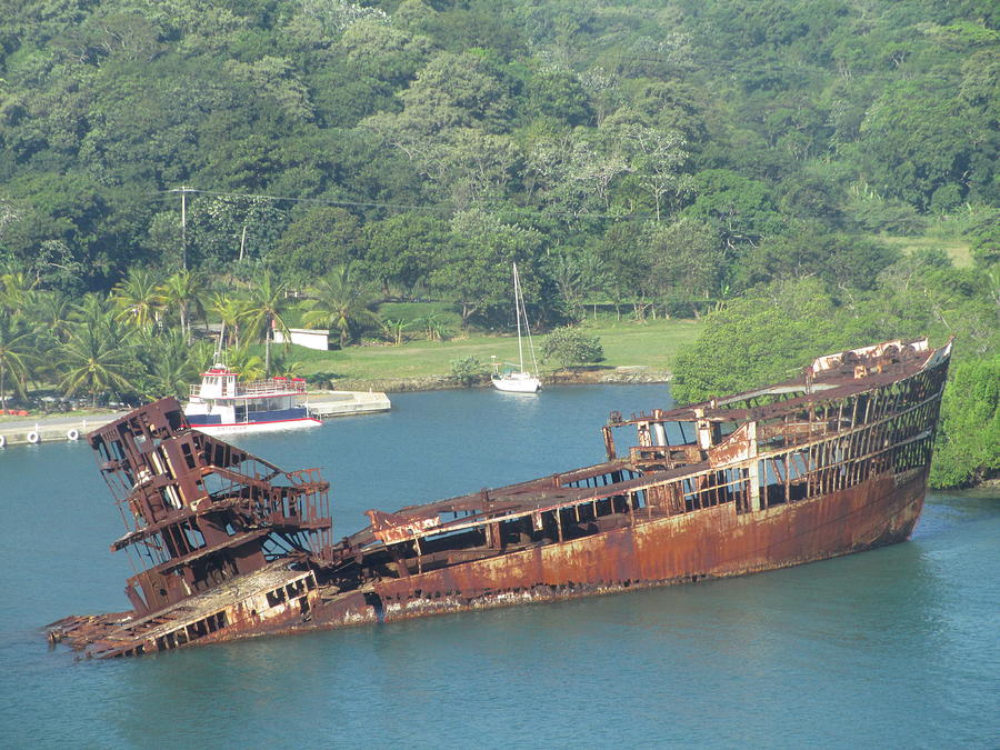 Boat Photograph - Shipwreck of Roatan Honduras by Elaine Haakenson