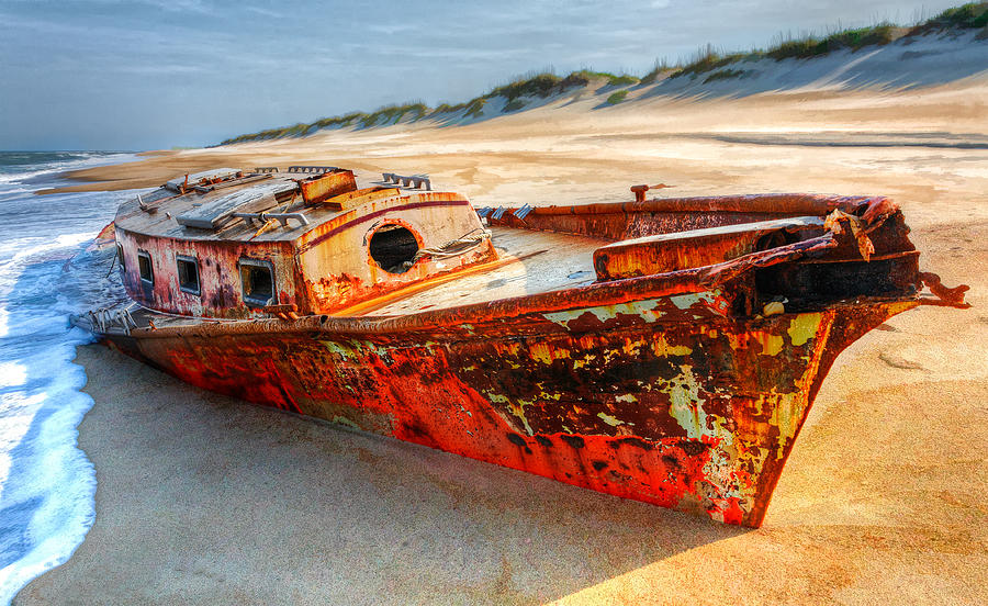 Shipwrecked Boat On Outer Banks Front Side View Photograph by Dan ...