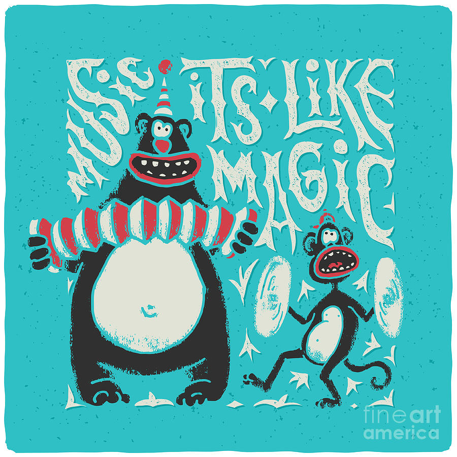 Magic Digital Art - Shirt Print With Band Of Circus Monkey by Gleb Guralnyk Magic Digital Art - Shirt Print With Band Of Circus Monkey by Gleb Guralnyk