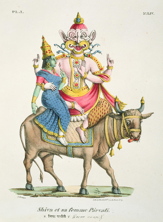 Shiva And Parvati, Engraved By De Marlet Drawing by A. Geringer