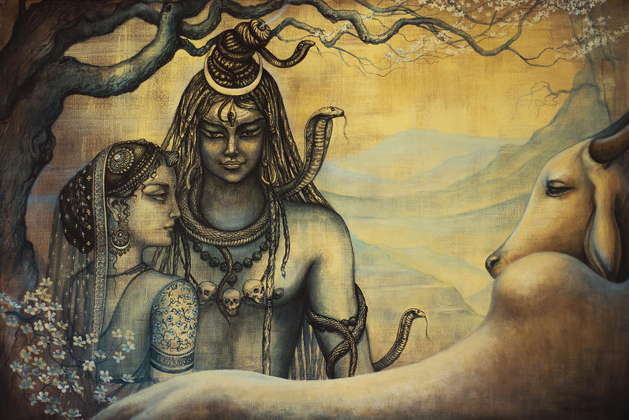 Shiva Parvati . Spring in Himalayas Painting by Vrindavan Das