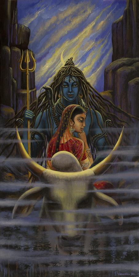 Shiva Parvati. Night in Himalayas by Vrindavan Das