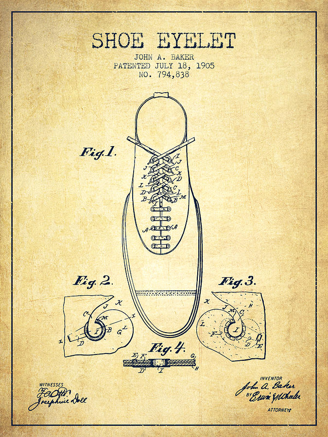 Boot Digital Art - Shoe Eyelet Patent from 1905 - Vintage by Aged Pixel