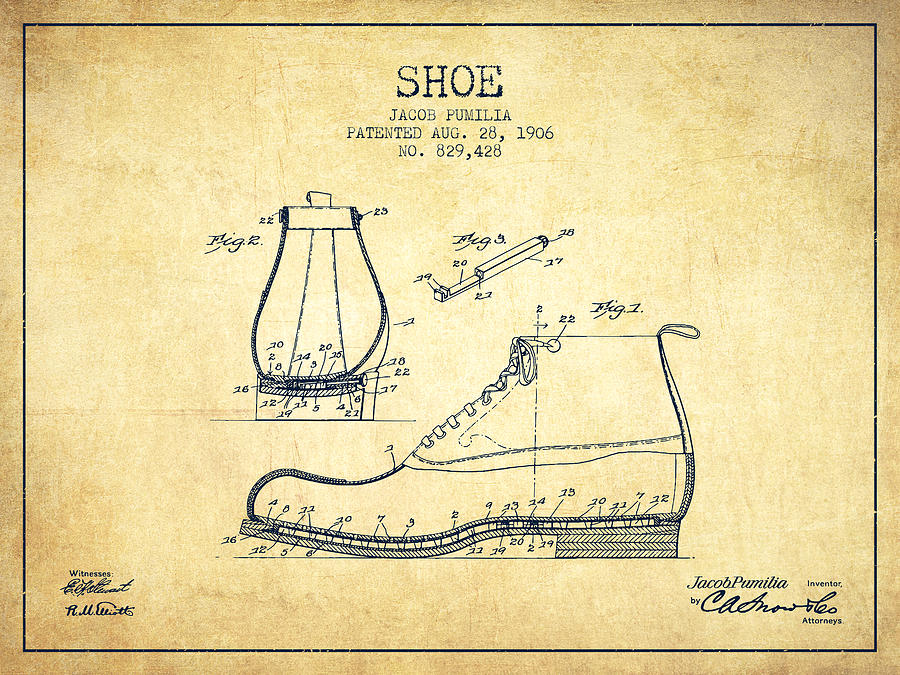 Boot Digital Art - Shoe Patent from 1906 - Vintage by Aged Pixel