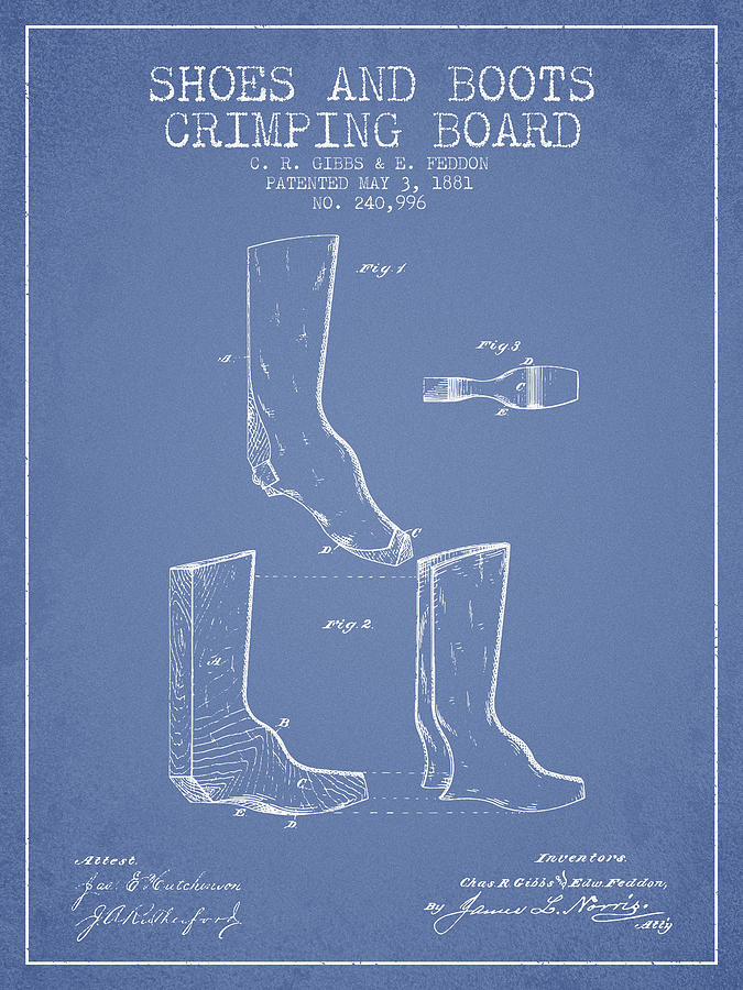 Shoes And Boots Crimping Board Patent From 1881 - Light Blue Digital Art