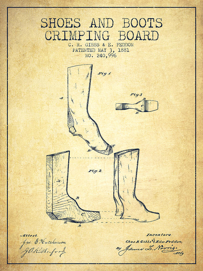 Boot Digital Art - Shoes and Boots Crimping Board Patent from 1881 - Vintage by Aged Pixel