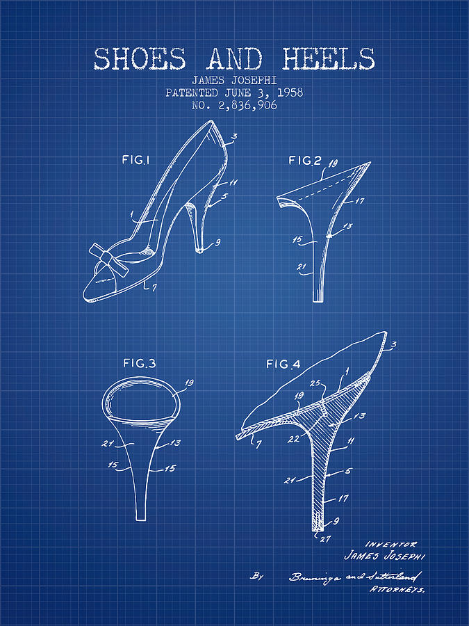 Boot Digital Art - Shoes and Heels patent from 1958 - Blueprint by Aged Pixel