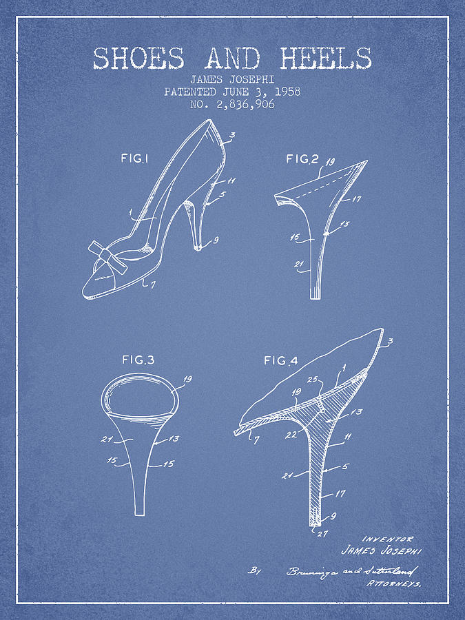 Boot Digital Art - Shoes and Heels patent from 1958 - Light Blue by Aged Pixel
