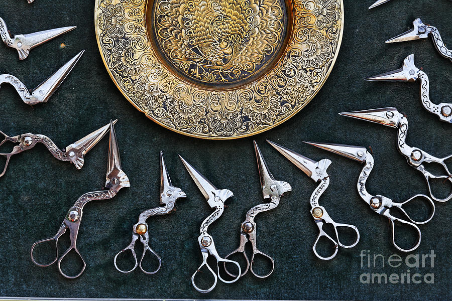 Shop display of bird shaped scissors at Bukhara in Uzbekistan Photograph by  Robert Preston - Fine Art America
