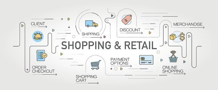Shopping and Retail banner and icons Drawing by Enis Aksoy