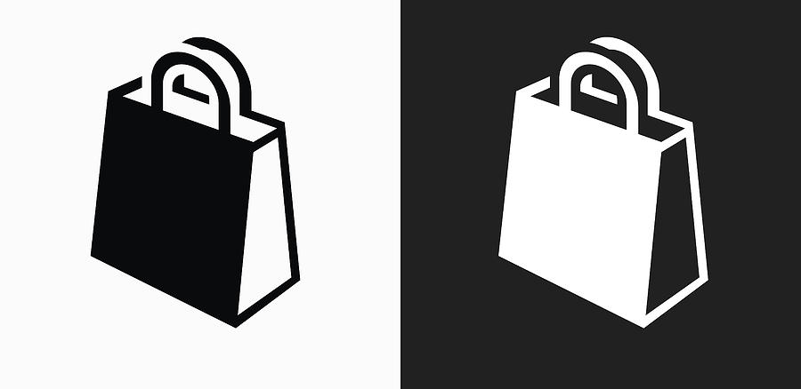 Shopping Bag Icon on Black and White Vector Backgrounds Drawing by Bubaone