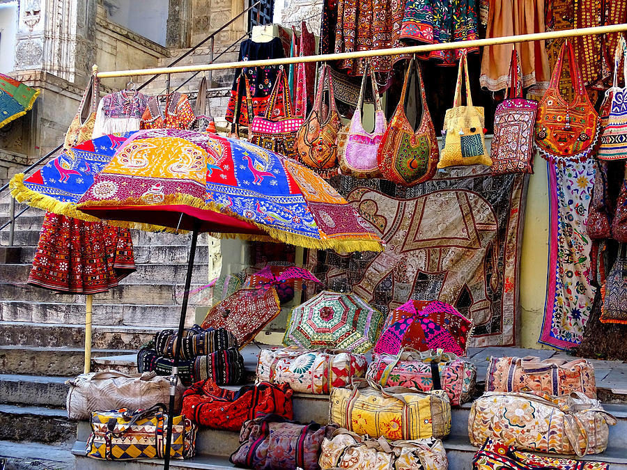 Umbrella Photograph - Shopping Colorful Bags Sale Jaipur Rajasthan India by Sue Jacobi