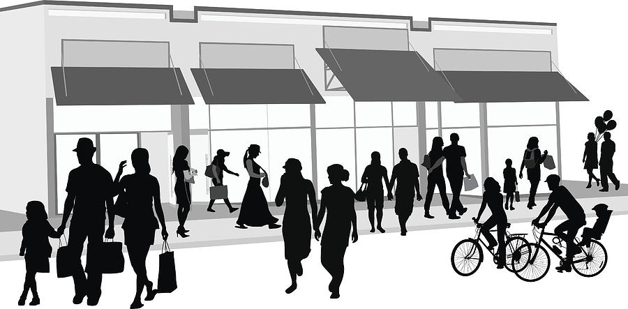 Shopping Crowd Outdoors Drawing by A-Digit