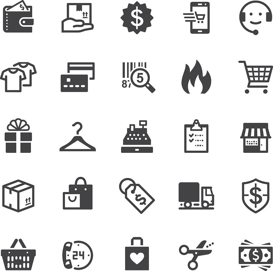 Shopping icons - Black series Drawing by Steppeua