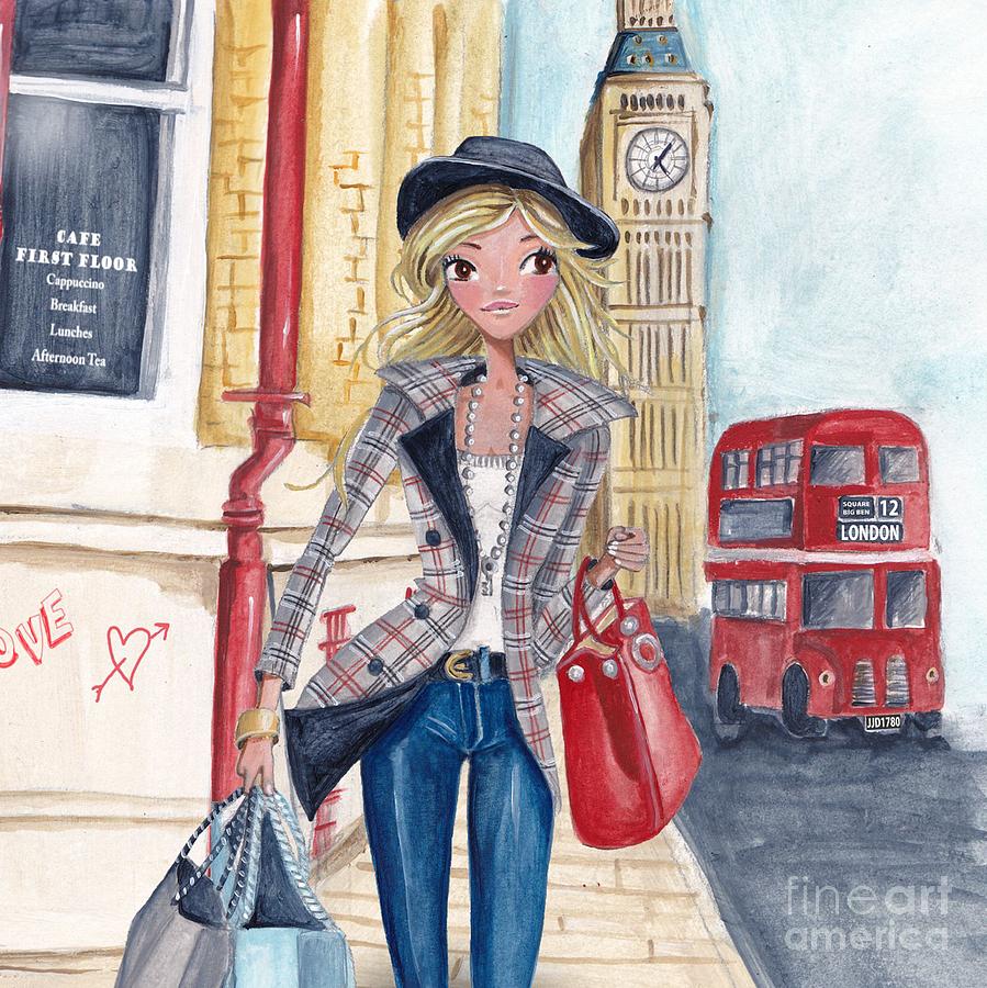 Shopping In London Painting By Cartita Design   Shopping In London Cartita Design 