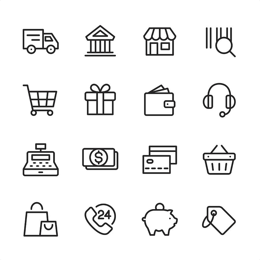 Shopping - outline style vector icons Drawing by Lushik