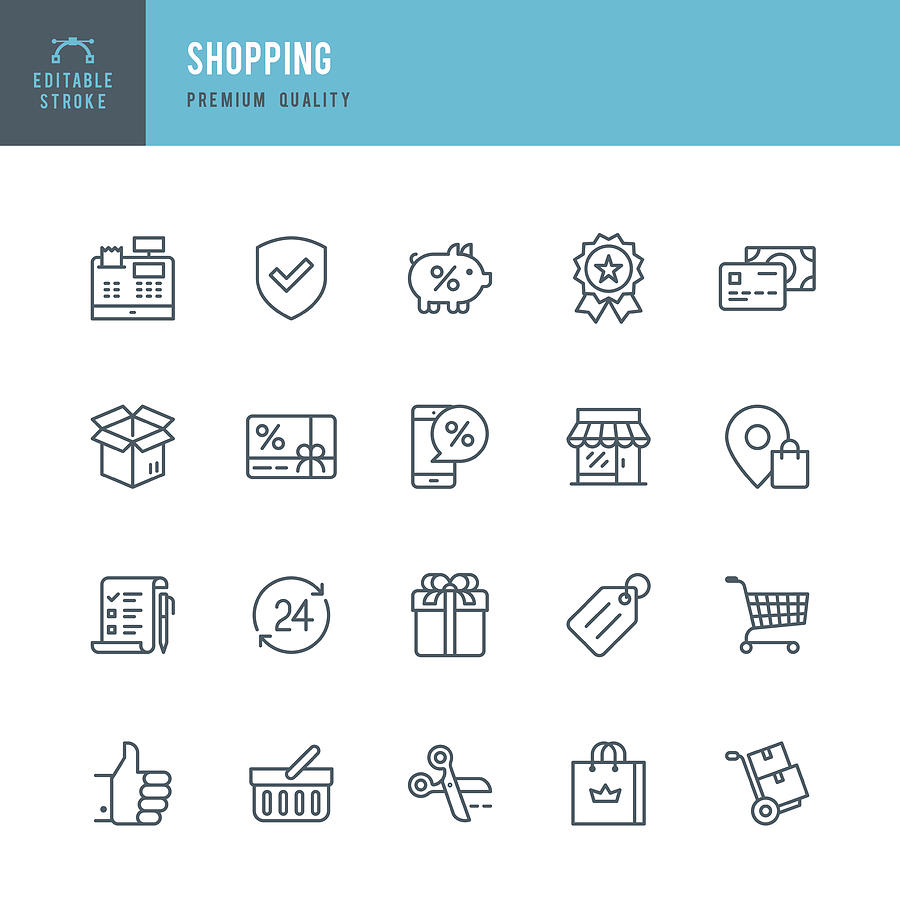 Shopping  - Thin Line Icon Set Drawing by Fonikum