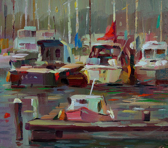 Boat Painting - Shore boats by Tony Song