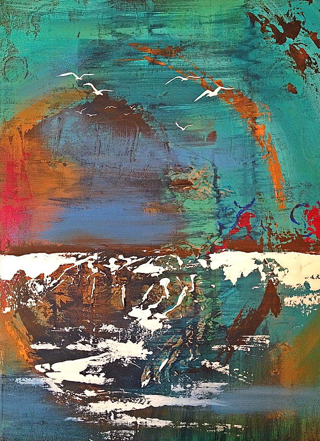 Abstract Mixed Media - Shore Reflection by Laura Parrish