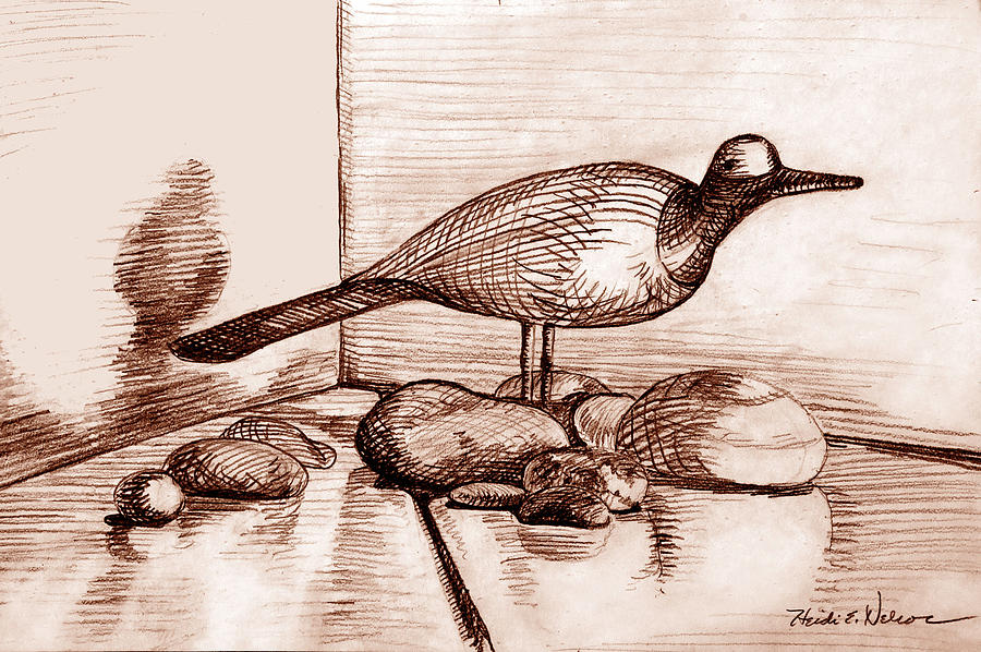 Shorebird Still life Sepia tone Drawing by Heidi E Nelson