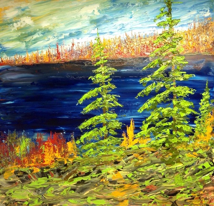 Short Pines Along the Lake Painting by Desmond Raymond