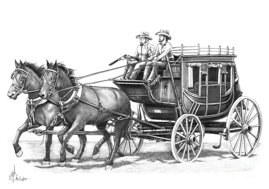 Shotgun stagecoach drawing Drawing by Murphy Elliott