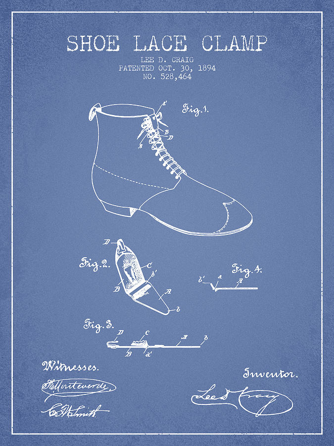 Boot Digital Art - Show Lace Clamp Patent from 1894 - Light Blue by Aged Pixel