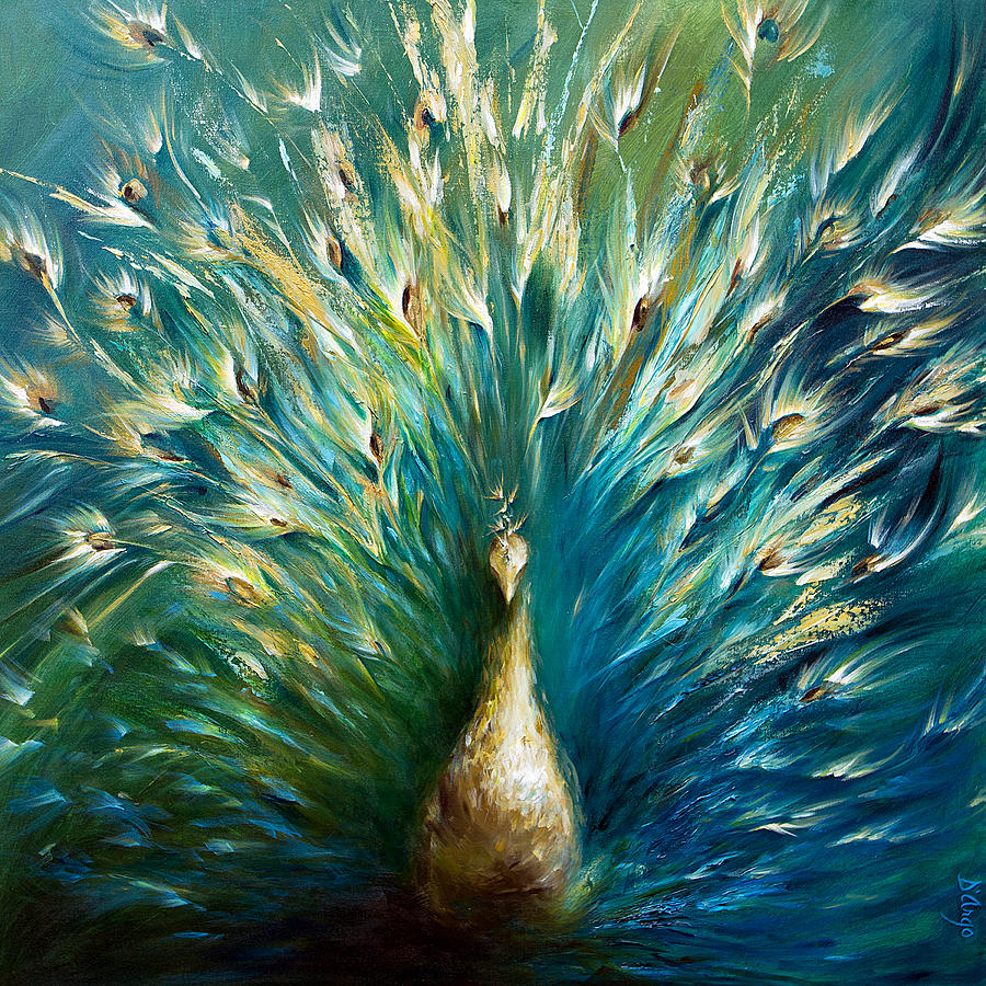 Peacock Painting - Show Off 3 White Peacock by Dina Dargo